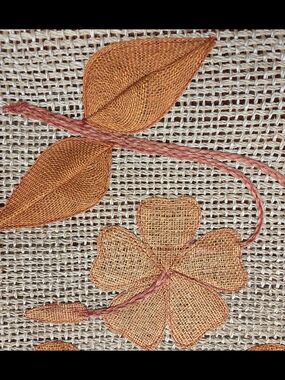 Vintage Handmade Philippine Abaca Floral Tote Beach Bag Orange Trim Boho Cottage